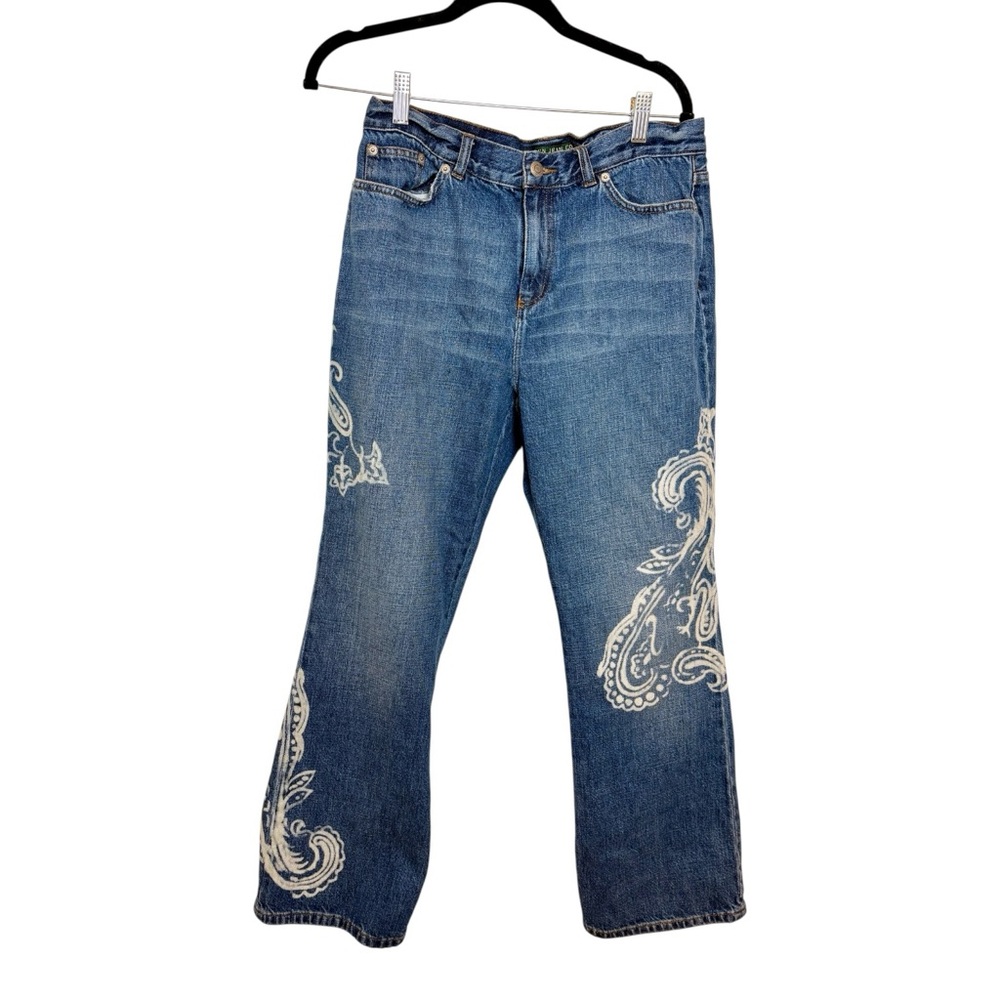 Vintage Y2K Lauren Jeans Co Boho Paisley Straight Leg Jeans Petite 10